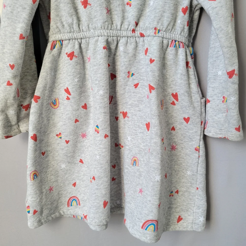 Old Navy Girl's Rainbow Heart Elastic Waist Fleece Lined‎ Dress 4T